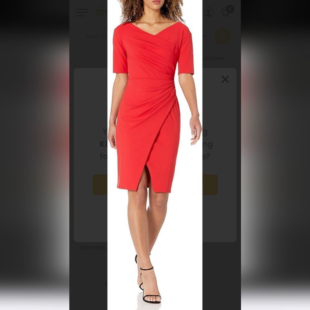 Tadashi Shoji Adi Textured Crepe Dress Pleated Wrap Flame Size L
